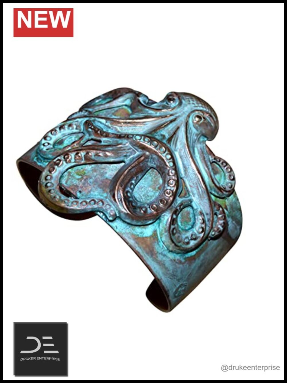 Handmade Solid Brass Sculptural Octopus Cuff